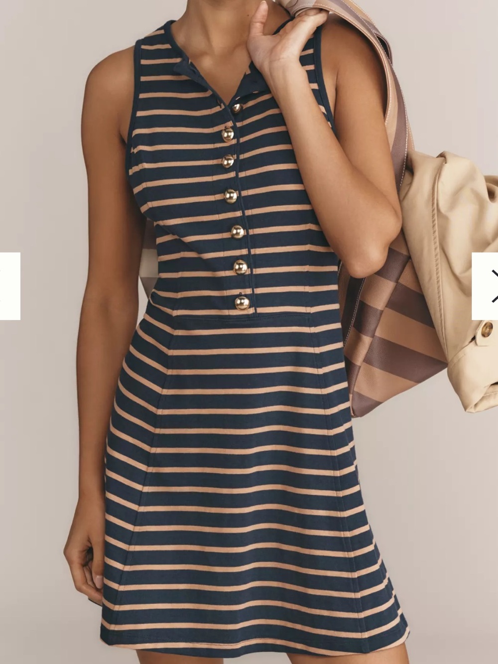 Nation Los Angeles Jayna Sleeveless Mini Dress Cotton Navy Striped Small
